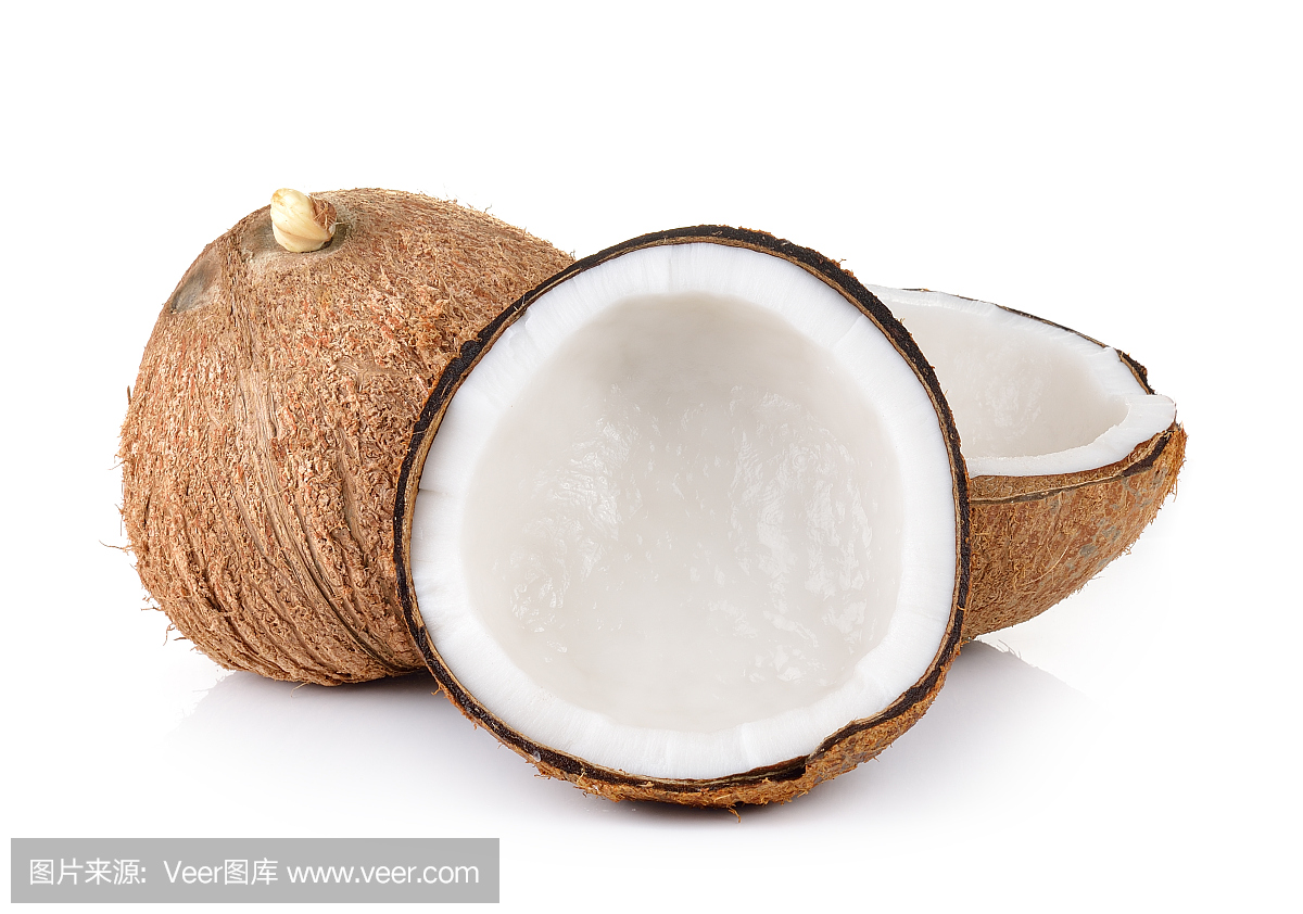 白色背景上的椰子特寫